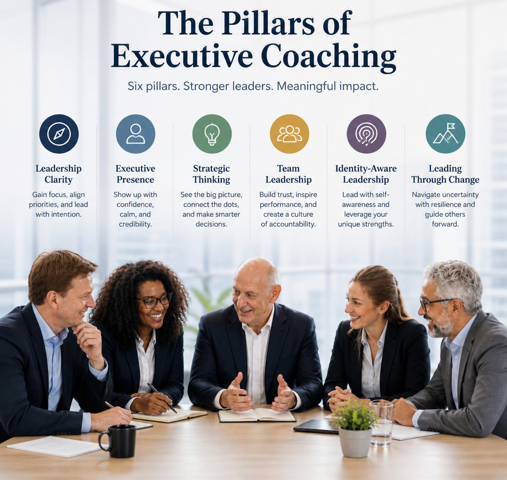 executives at desk with cell phone